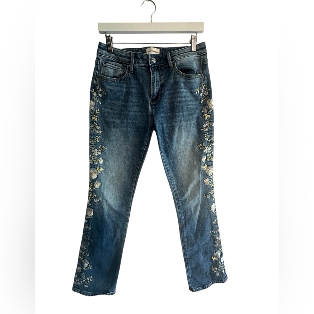 Driftwood Kelly Bootcut Floral Embroidered Dark Wash Jeans 27x33 Festival Boho